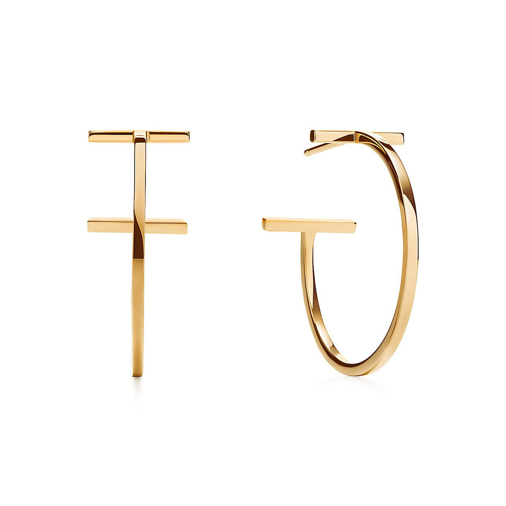 18K T Hoop Earrings