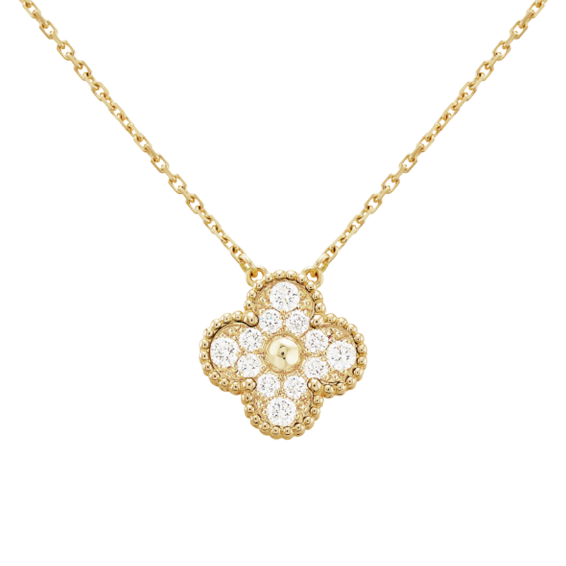 18K Yellow Gold Sweet Alhambra Diamond Clover Necklace