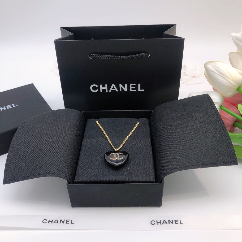 18K CC Black Heart Necklace