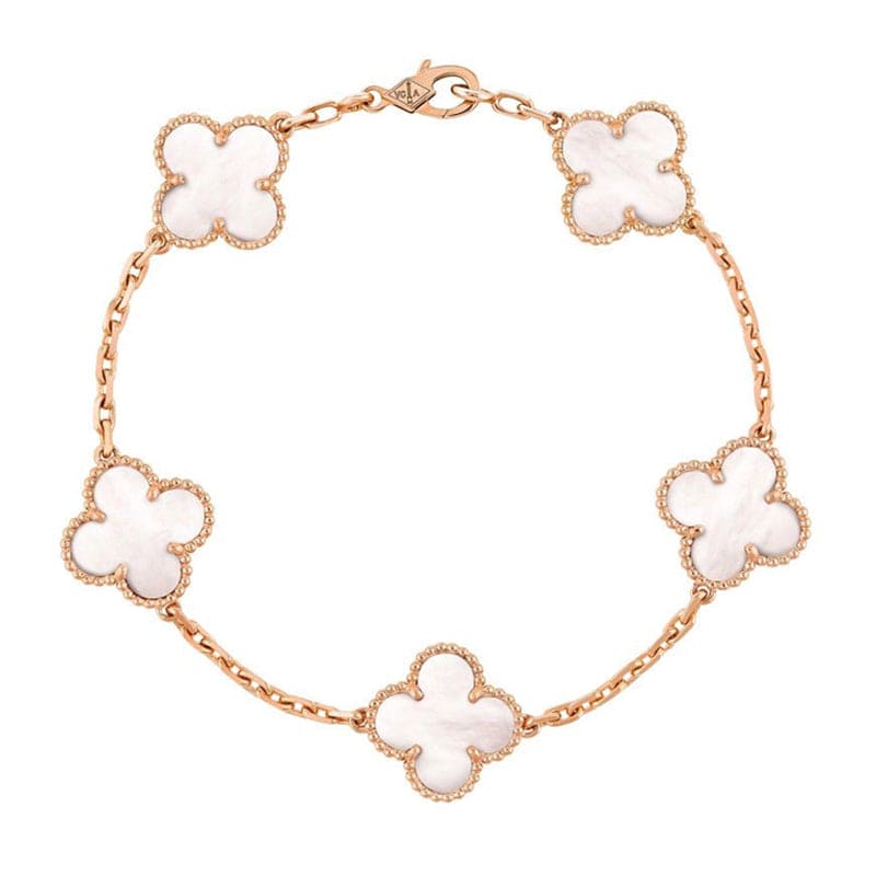 18K Vintage Alhambra Five Motifs Pearl Clover Bracelet