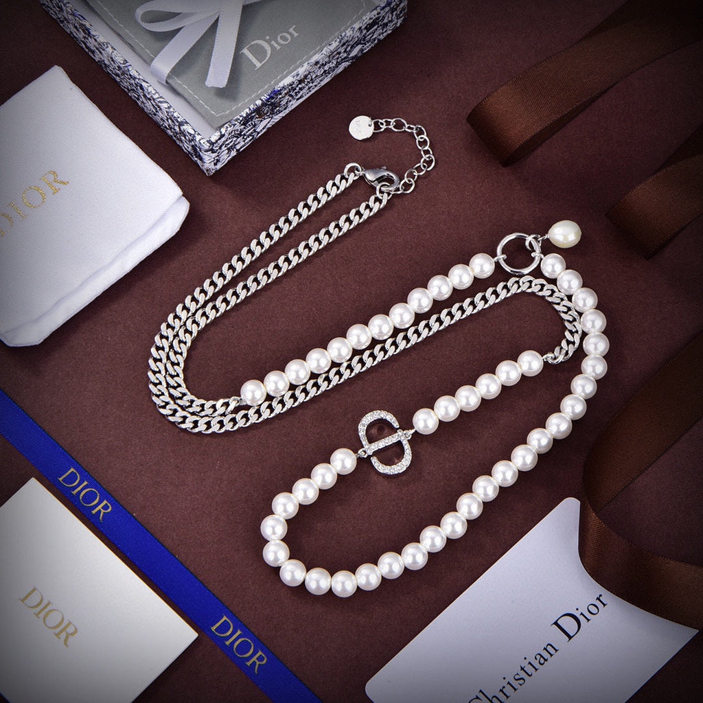 18K CD Triomphe Gourmette Pearls Necklace