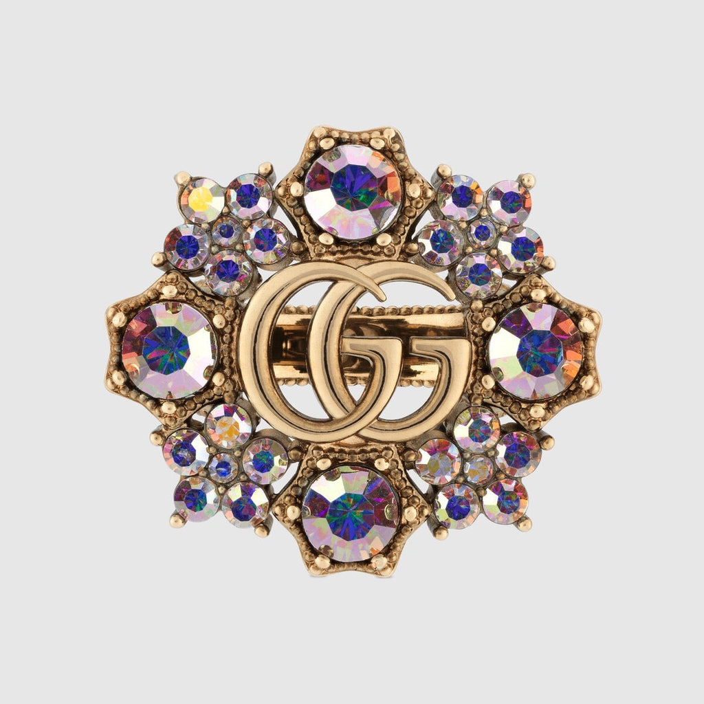 18K Double G Crystal Flower Ring