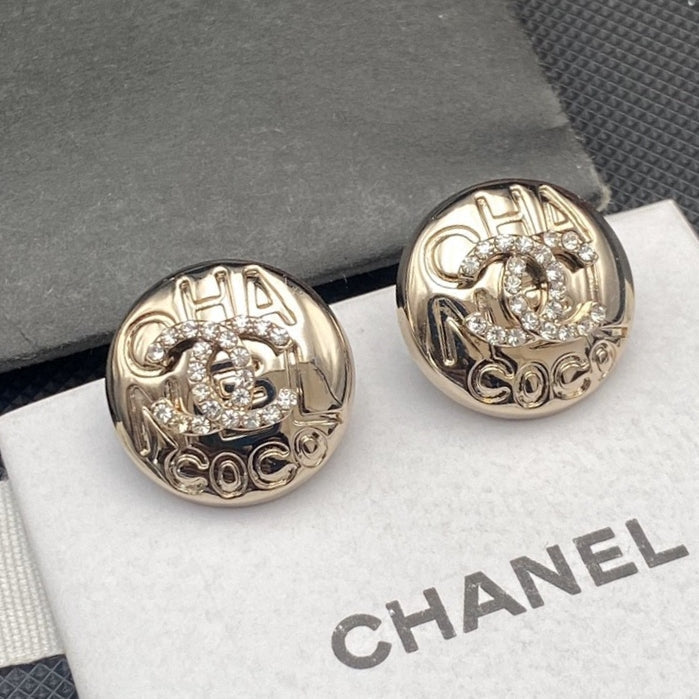 18K CC Circle Diamond Earrings