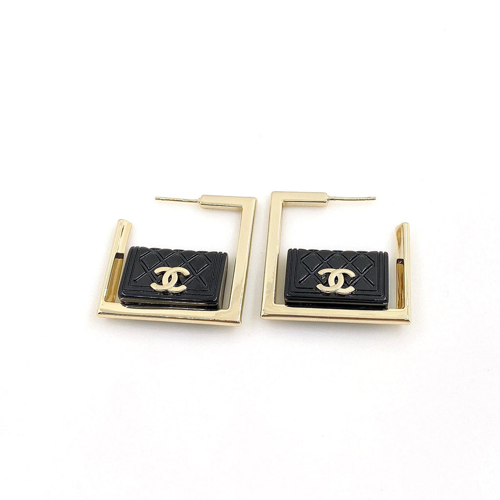 18K CC Black Bag Pendant Earrings