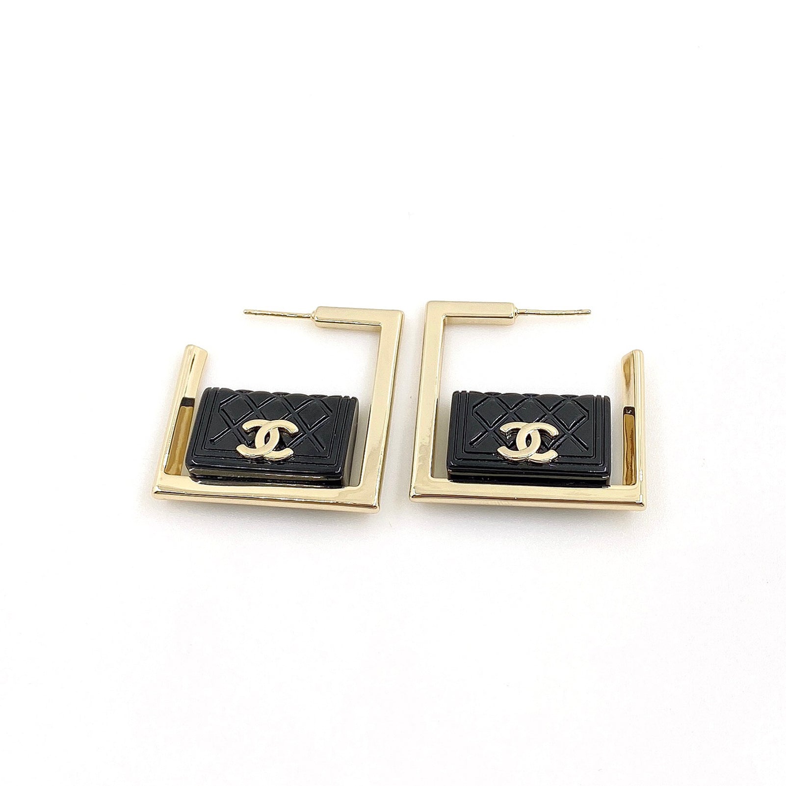 18K CC Black Bag Pendant Earrings