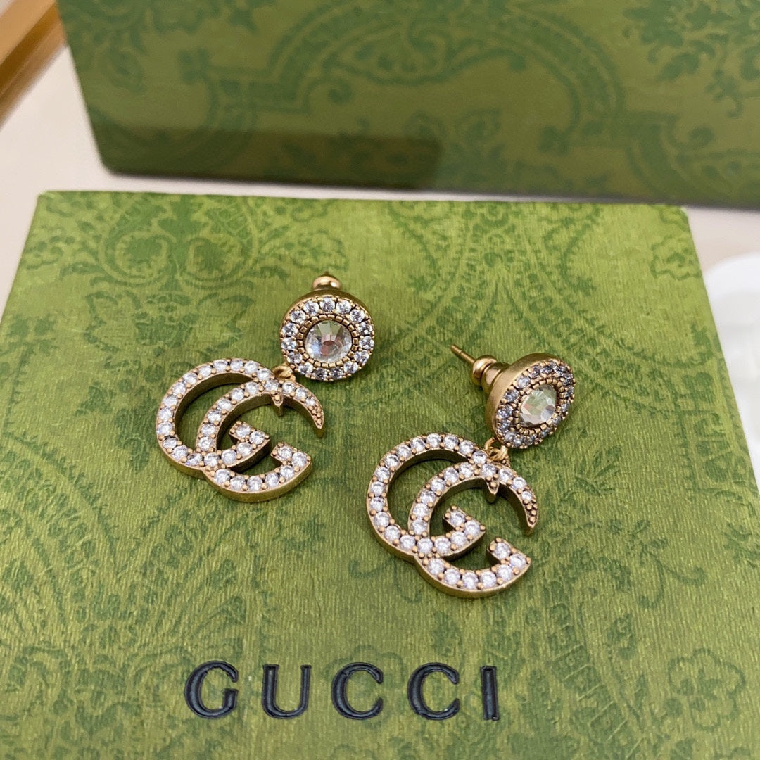 18K Double G Crystal Pendant Earrings
