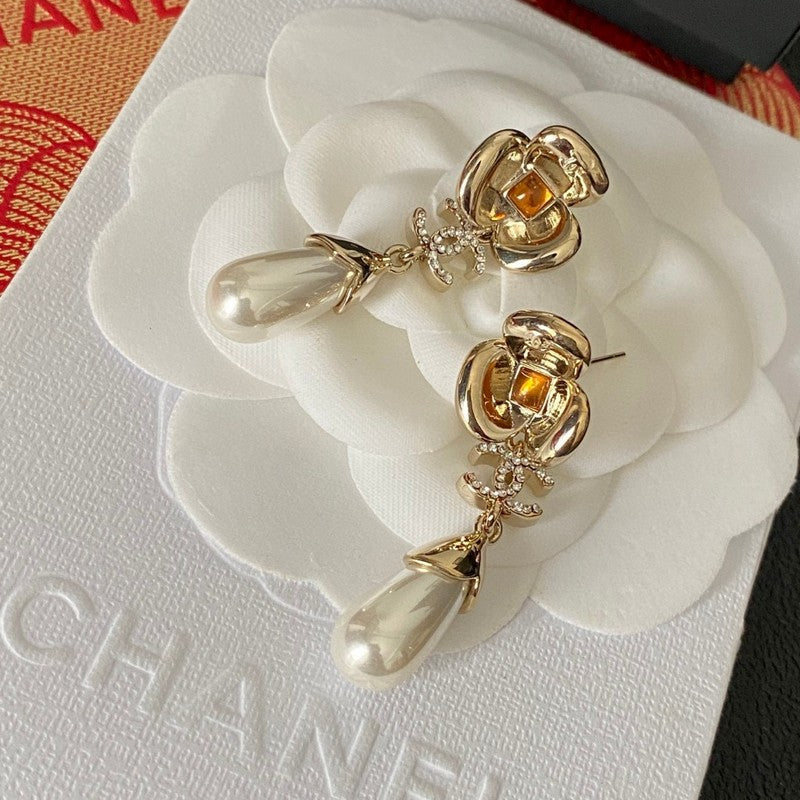 18K CC Camellia Red Crystal Earrings