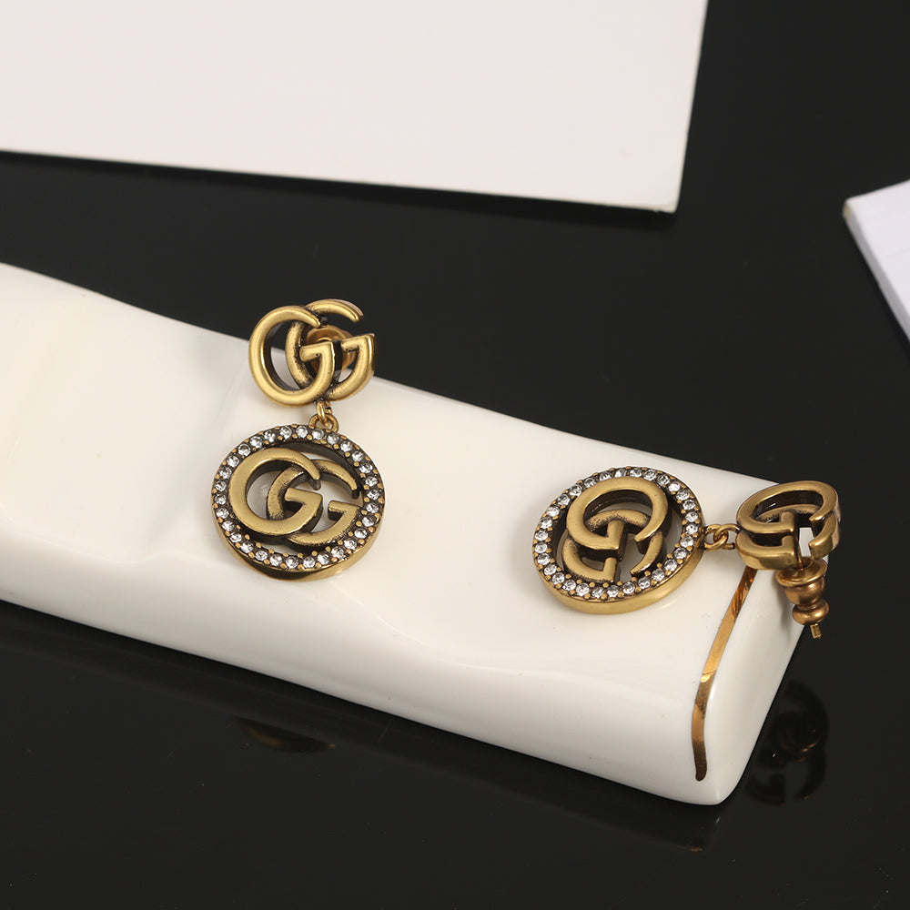 18K Double G Crystals Vintage Earrings