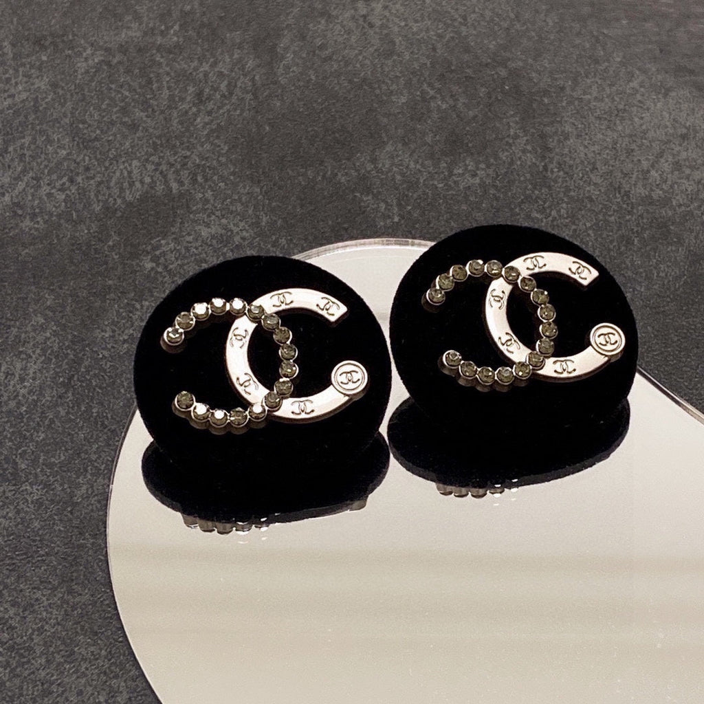 18K CC Black Resin Crystals Earrings