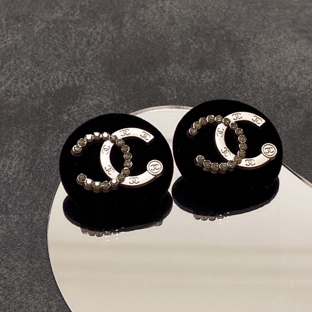 18K CC Black Resin Crystals Earrings