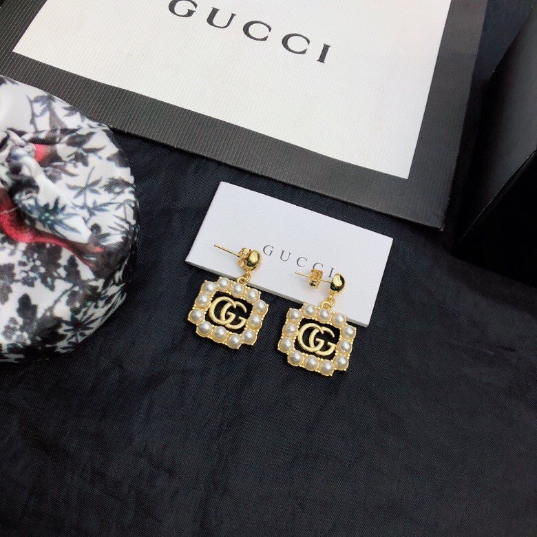 18K Double G Square Pearls Earrings