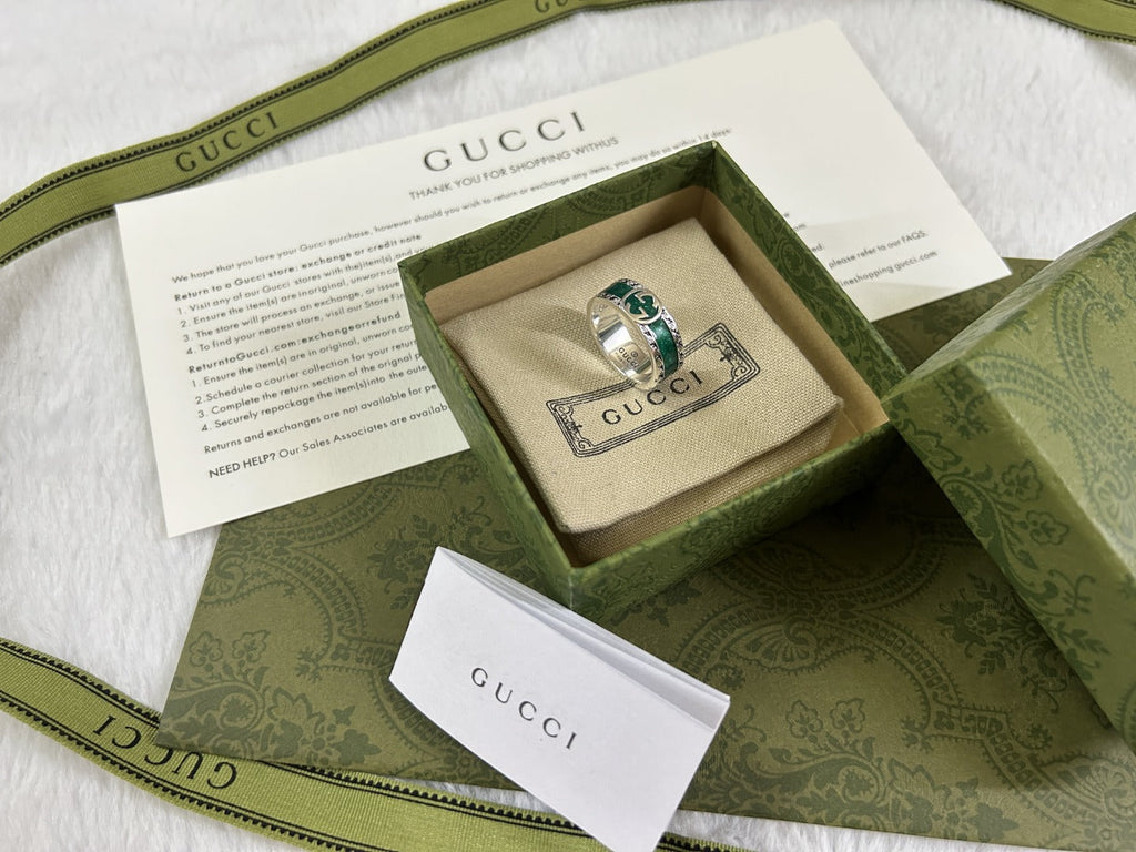Double G Interlocking G Turquoise Enamel Ring