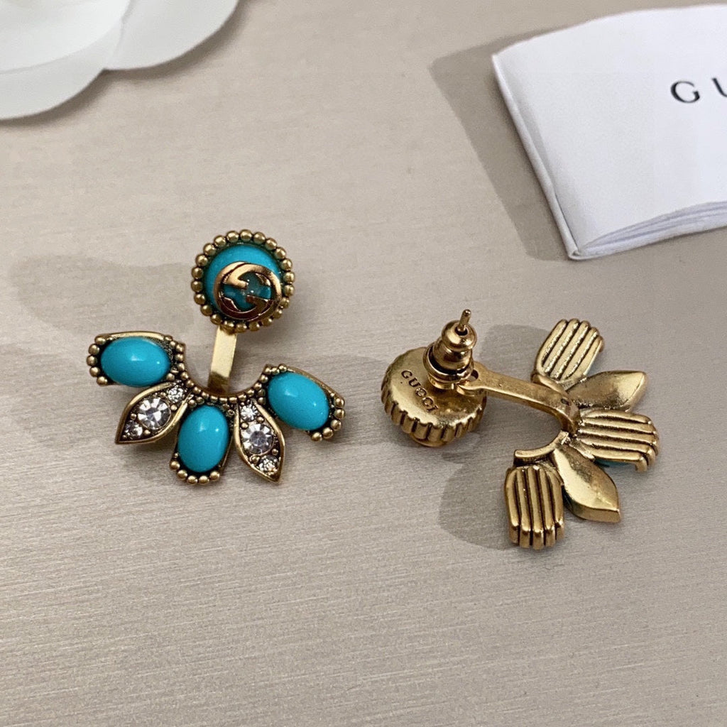 18K Double G Blue Flowers Earrings