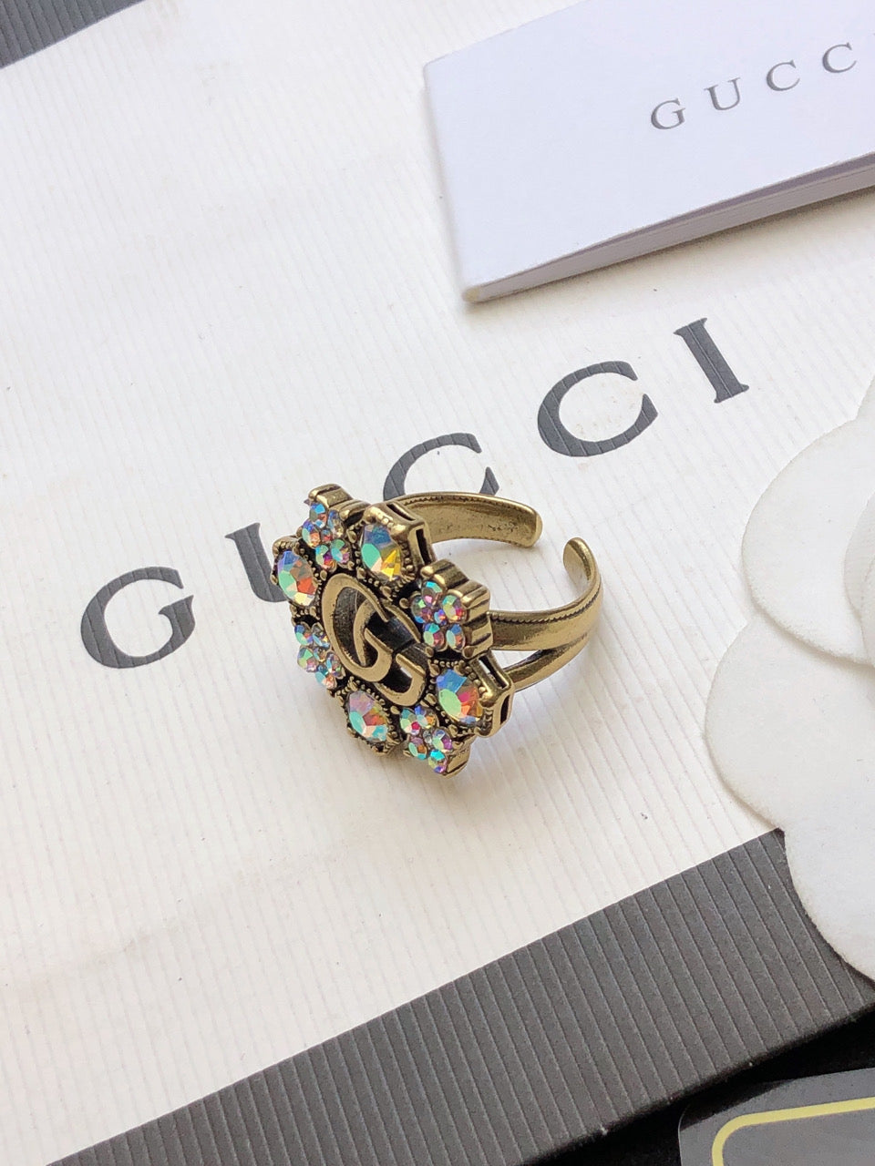 18K Double G Crystal Flower Ring