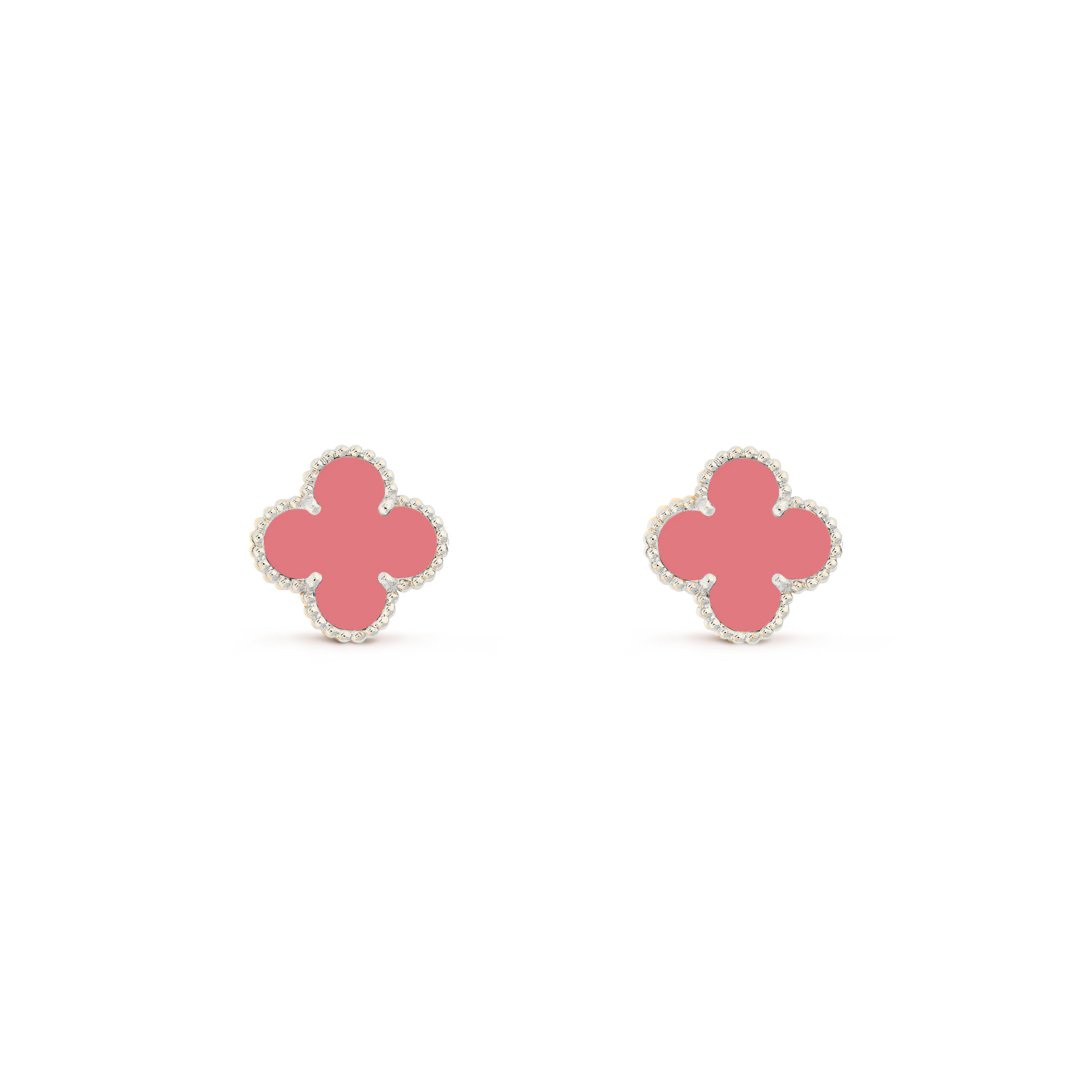 VAN CLEEF VINTAGE ALHAMBRA EAR STUDS - SILVER/CORAL